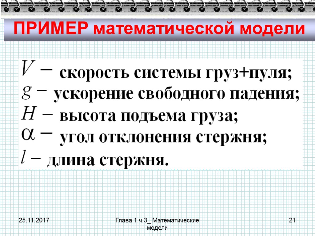 25.11.2017 Глава 1.ч.3_ Математические модели 21 ПРИМЕР математической модели